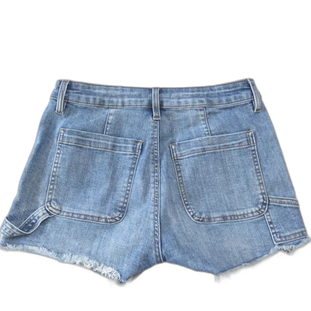 STS Blue High Rise Med Wash Denim Shorts Raw Edge Festival 27" EUC - Picture 2 of 11